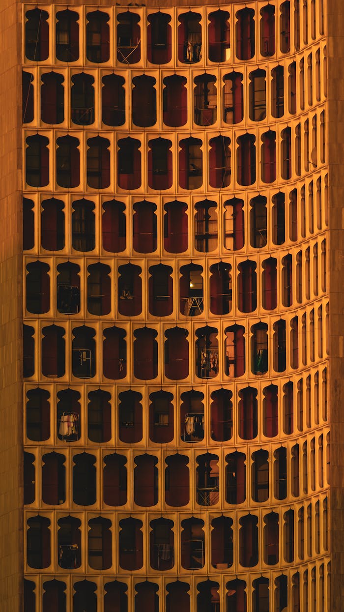 Stunning architectural pattern of a building facade in Dubai, capturing intricate designs.